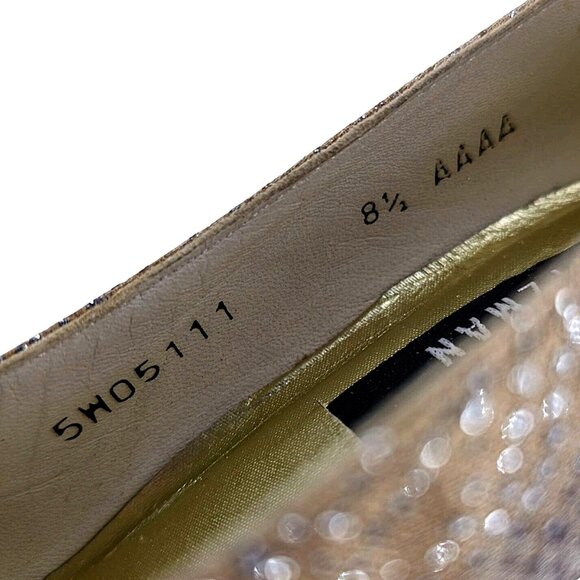 Stuart Weitzman Gold Silver Sparkly Fabric Pumps Women 8.5AAAA Dress Shoes Heels - Picture 9 of 16